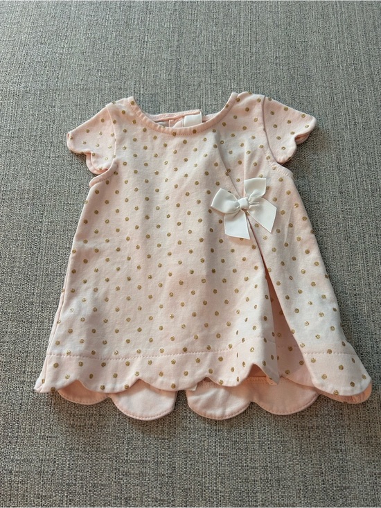 Tahari Baby Other - Tahari Baby Pink Gold Polka Dot Bow Baby Dress. Size 18M